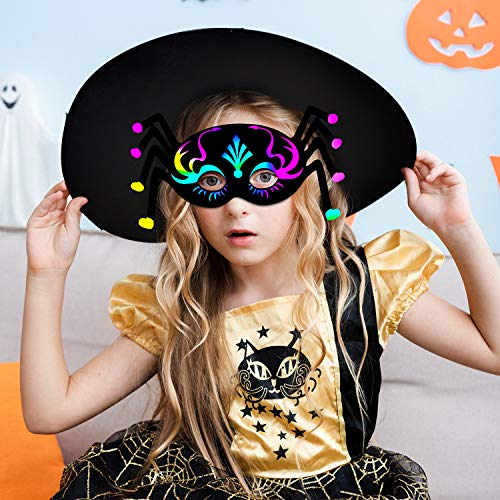 KXCOFTXI Halloween Mask Craft Kit for Kids, 52 Pcs Kids Magic Scratch Paper Animal Masks, DIY Rainbow Scratch Art Masks for Halloween and Animal KXCOFTXI
