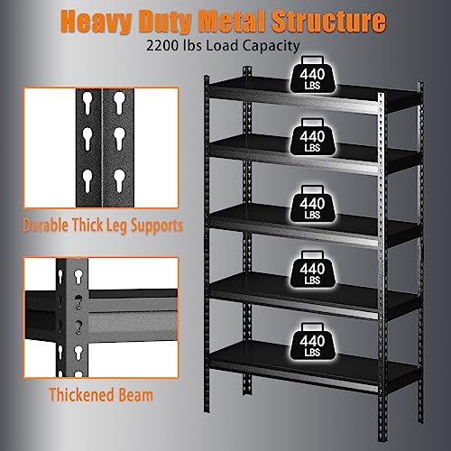 SDXYSTCE 5-Tier Garage Shelving Unit Heavy Duty,40”W x 18”D x 72”H All Metal Storage Shelves,2200 lbs Load Capacity Adjustable Sturdy Shelves for SDXYSTCE