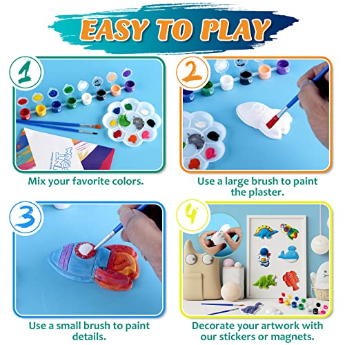 Juboury Kids Arts and Crafts Plaster Painting Craft Kit Art Set - Painting Your Own Space Dinosaurs & Marine Life Figurines - Ceramic Painting Kit Juboury