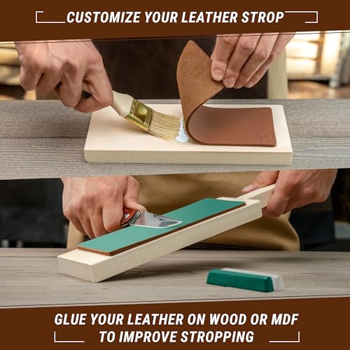 BeaverCraft Leather Strop Kit for Knife Sharpening Carving Knife Strop with Green-Gray & White Polishing Compound - Leather Sharpening Strop 2-sided BeaverCraft
