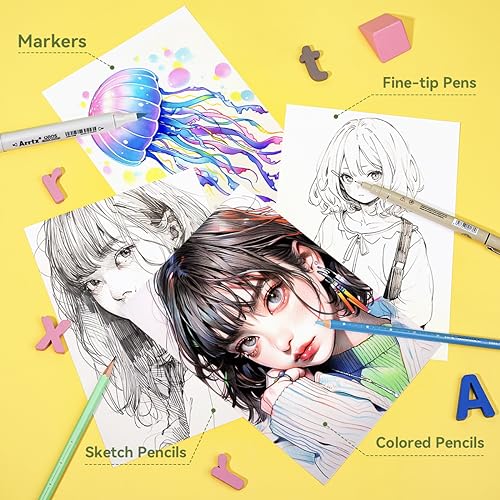 Arrtx Premium Hardcover Sketch Book, 60 Sheets/120 Pages, 180 GSM Thick Acid-Free Drawing Paper, Hardbound Sketch Pad with Inner Pocket, Green Arrtx