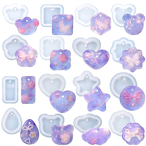 Resin Jewelry Molds Pendant, 16PCS Pendant Moulds for Resin Casting, Silicone Molds for Epoxy Resin, Resin Shaker Molds Silicone, Resin Molds for MAMUNU