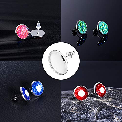 300 Pieces Stud Earring Kit Include 100pcs 12 mm Stainless Steel Blank Stud Bezel Settings 100 Rubber Backs 100 Earring Backs (Silver with Silver and Hicarer