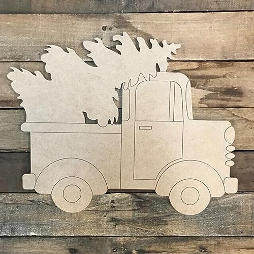 Christmas Tree in Truck Cutout, Unfinished Shape, Paint by Line Build-A-Cross