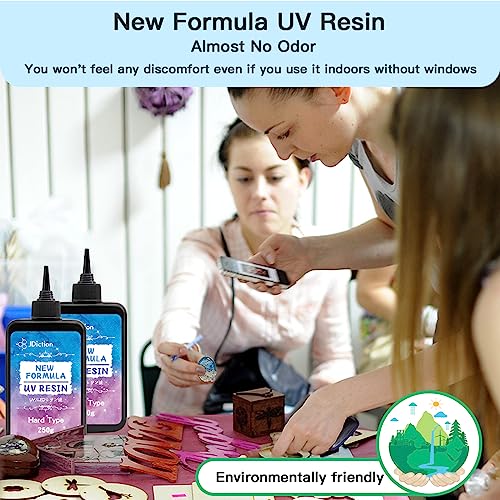 JDiction 500g UV Resin; New Formula Crystal Clear UV Resin Solar Cure Sunlight Activated Hard UV Resin Kit for Jewelry Making, Casting and Coating JDiction