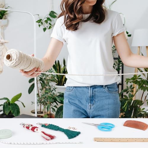 INFUNLY 6 Sets Christmas Macrame Keychain Kit for Adults DIY Macrame Wristlet Kits Macrame Keychain with Tassels DIY Christmas Gift for Family with INFUNLY