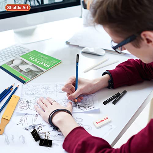 Shuttle Art Sketching and Drawing Pencils Set, 37-Piece Professional Sketch Pencils Set in Zipper Carry Case, Drawing Kit Art Supplies with Graphite Shuttle Art