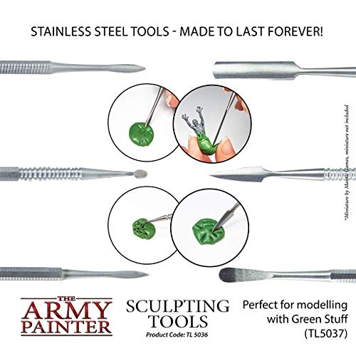 The Army Painter Clay Sculpting Tools - Set with Three Double Ended Stainless Steel Dab Tool, Polymer Clay Tools for Modeling Plastic, Resin, and The Army Painter