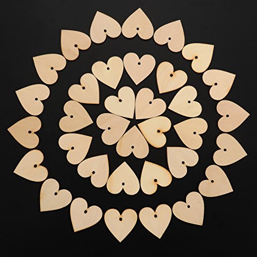 Outus 100 Pieces Wooden Hearts Blank Wooden Hearts Embellishments 40mm with 1 Roll 10m Natural Twine for Wedding Arts Crafts Card DIY Making Outus