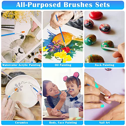 Small Paint Brushes Bulk, Anezus 50 Pcs Flat Tip Round Acrylic Paint Brushes for Kids Classroom Acrylic Watercolor Canvas Face Painting Touch Up anezus