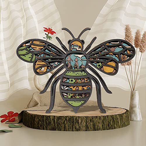 CmayAlgc 3D Wooden Bee Sculpture - Rustic Forest Decor for Home and Office CmayAlgc
