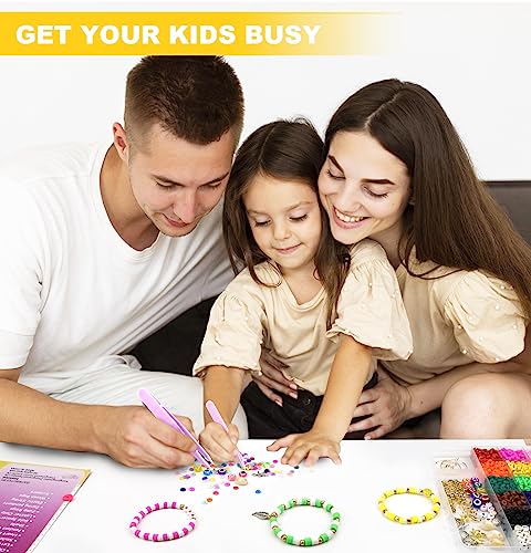 Dowsabel Clay Beads Bracelet Making Kit for Beginner, 5000Pcs Heishi Flat Preppy Polymer Clay Beads with Charms Kit for Jewelry Making, DIY Arts and Dowsabel