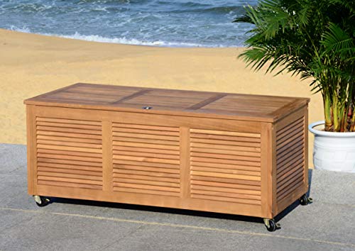 Safavieh PAT7038A Outdoor Collection Elina Teak 47.2" Cushion Deck Box, Natural Safavieh