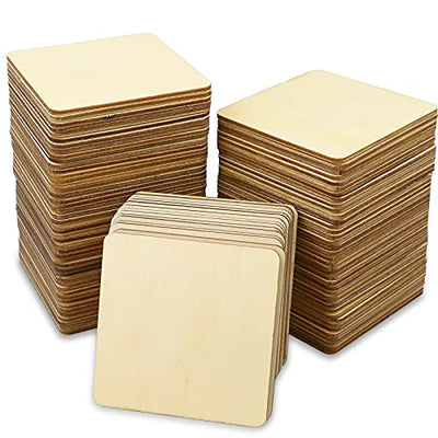 TKOnline 100Pcs Unfinished Wood Pieces, 3 x 3 Inch Blank Natural Wood Square Wooden Slices Wooden Board for DIY Crafts, Painting, Coasters, Scrabble