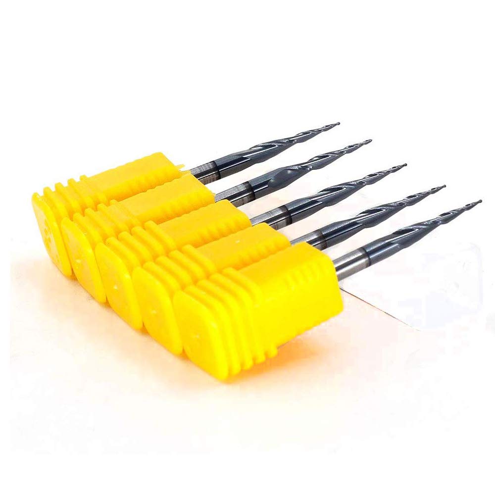 OSCARBIDE Tapered Ball Nose Carbide End Mills 1/8" Shank R0.25 CNC Router Bit 2 Flutes Tin Coated for Engraving Milling 3D Relief Carving.5pcs/Set OSCARBIDE