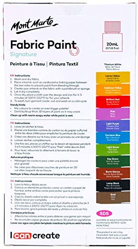 Mont Marte Signature Fabric Paint, 12pc x 0.7oz (20ml), Suitable for DIY Fashion and Homewares Mont Marte