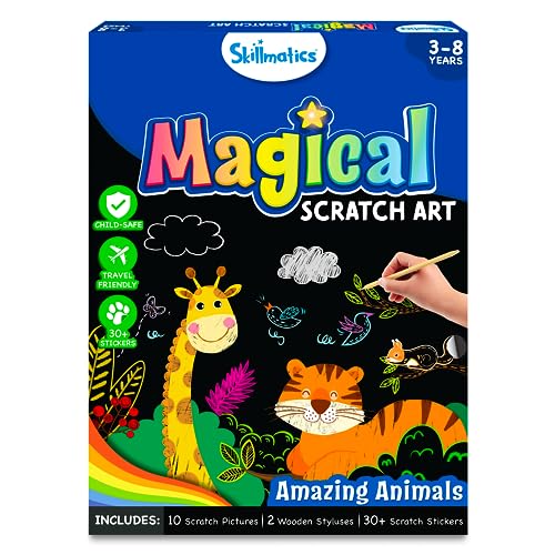 Skillmatics Magical Scratch Art Book for Kids - Animals, Craft Kits & Supplies, DIY Activity & Stickers, Gifts for Toddlers, Girls & Boys Ages 3, 4, Skillmatics