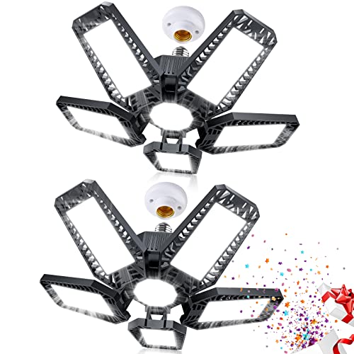 LED Garage Lights 2 Pack - 160W 16000LM 6500K Garage Lights Screw in LED Garage Ceiling Lights with 5+1 Deformable Panels, Garage Lights Ceiling LED YIBEYYDS