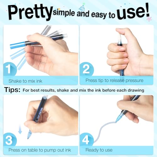 AKARUED Outline Shimmer Markers Set: Self Outline Metallic Marker Glitter Pens Set, 12 Colors Double Line Pens Fancy Markers for Kids Ages 8-12 AKARUED