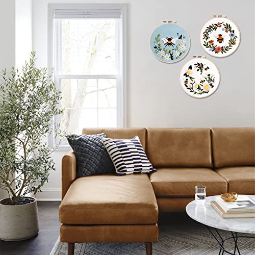 Lukinbox Embroidery Starter Kit for Beginners, 3 Sets Cross Stitch Kits for Adults, Include Embroidery Clothes with Cute Bees and Flowers Patterns, 1 Lukinbox