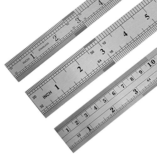 3 Pack Stainless Steel Ruler 16 inch 6 inch and 12 inch Metal Ruler Kit with Conversion Table Metric Straight Edge Linear Measurement Ruler SAMLOO