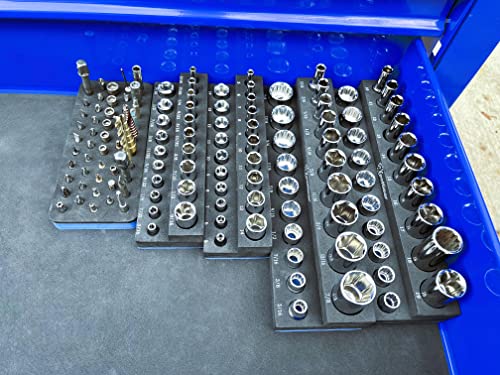 ToolGear Socket Organizer, Easy to Read Size labels, 80 sockets w/added 50 hex bit holder, both deep & standard sockets, metric & standard, 3/8 and TG ToolGear