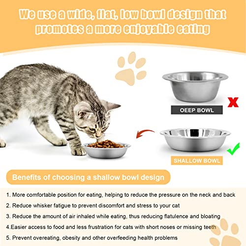 12 PCS Cat Bowls Whisker Friendly, Shallow Wide Flat Cat Food Bowls Stainless Steel,Metal Cat Dishes Whisker Fatigue Relief,Replacement Basic Cat MicoSim