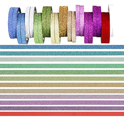 YUKUNTANG Skinny Glitter Paper Washi Tape Set 24 Rolls 12 Color Masking Tape for DIY Crafts Book Designs YUKUNTANG