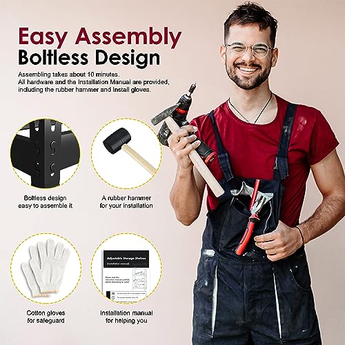 Prilinex Heavy Duty Storage Shelves 48" W x 24" D x 72" H - 5-Tier Adjustable Metal Garage Shelving Unit, Standing Utility Shelf Racks for Pantry Prilinex