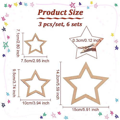OLYCRAFT 18pcs 3 Size Star Shaped Dream Catcher Frame Wooden Rings Wood Star Hoops Wooden Hoop Rings Circle Nature Wooden Hoop Craft Rings for Floral OLYCRAFT