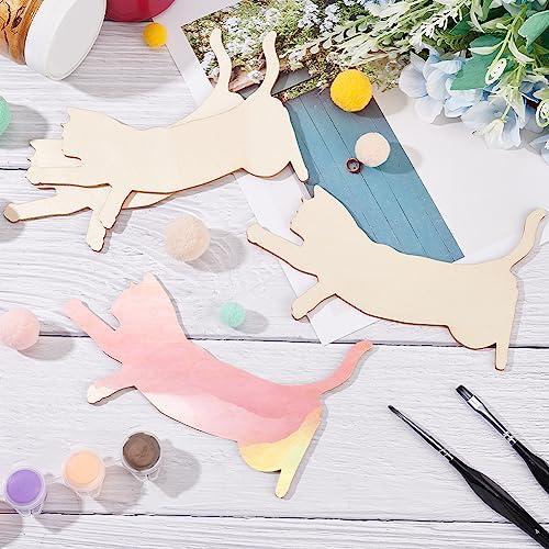OLYCRAFT 4Pcs Unfinished Wood Pieces 5.8x4.3 Inch Cat Wood Pieces Cat Cutout Unfinished Wood Undyed Wood Cat Slices Blank Wood Slices for DIY Crafts OLYCRAFT