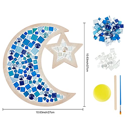 WEBEEDY Glass Mosaic Moon and Star Kit, Creativity DIY Mosaic Arts and Crafts Kit for Kids & Adults, Handmade Artwork Kids Gifts Crystal Mosaic WEBEEDY