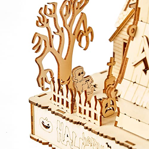 bennama 3D Wooden Puzzles Halloween House Kits Includes Light Strip, Brainteaser and Puzzle for Halloween/Birthday,Gifts for Adults and Teens to bennama