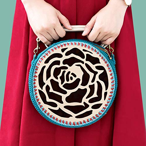 AHANDMAKER 2 pcs Natural Wooden Basket Bottom, 7.8 Inch Rose Circle Blank Hollow Crochet Basket Wood Base for DIY Knitting Bag Bottom Shaper Craft AHANDMAKER