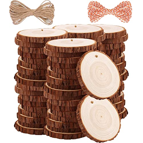 Natural Wood Slices TICIOSH Craft Unfinished Wood kit Predrilled with Hole Wooden Circles for DIY Crafts Wedding Decorations Christmas Ornaments Arts TICIOSH