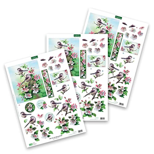 Katy Sue 'Floral Collection' Paper Tole 3D Die-Cut Decoupage Selection Pack - Contains 12 Die-Cut Sheets of Flowers & Birds in US 'Letter Size' for Katy Sue