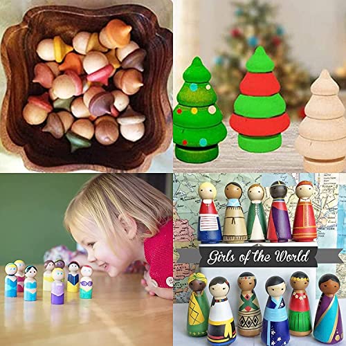 Woohome 26 PCS Wooden Mushroom Various Sizes Natural Unfinished Mushrooms Wooden Peg Figures, Natural Unpainted Wood Figures Decorative for Arts and Woohome