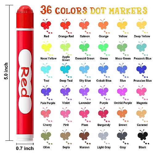 Shuttle Art Dot Markers, 36 Colors Washable with 135 Activity Sheets, 5 Activity Books, Fun Art Supplies for Kids Toddlers and Preschoolers, Non Shuttle Art