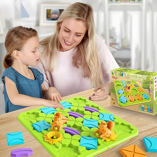 STEM Board Games Kids Toys, Build-A-Track Brain Teaser Puzzles for Kids Ages 4-8 with 118 Challenges & 5 Difficulty Levels Squirrel Logic Track burgkidz