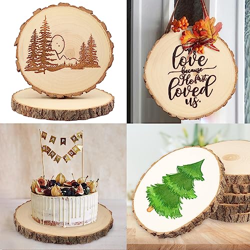 6 PCS 10-12 Inch Natural Wood Slices, Unfinished Paulownia Wood Circles with Barks for Coasters, DIY Crafts, Christmas Rustic Wedding Ornaments and GNIEMCKIN