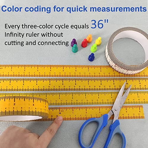 EDSRDRUS 3 Rolls Ruler Tape 1/2, 1, 1-1/2 Inch Repeating 12inch No Gap Color Imprint, No Residue Masking Tape Measure for Painting, Woodworking, EDSRDRUS