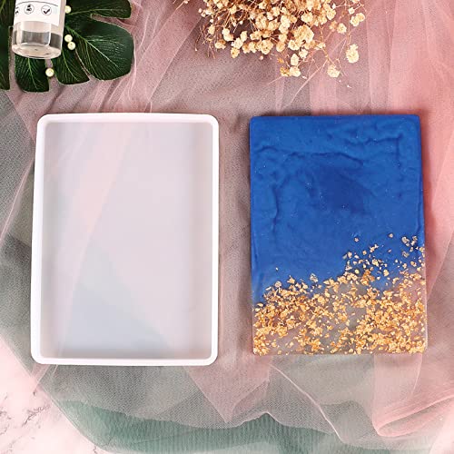 DSHE Silicone Mold Tray Geode 1pcs Agate Platter Molds and 2pcs Gold Handles, Epoxy Resin Casting Molds for Making Faux Agate Tray,Serving Board DSHE