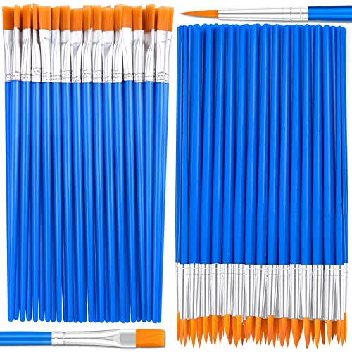 Small Paint Brushes Bulk, Anezus 50 Pcs Flat Tip Round Acrylic Paint Brushes for Kids Classroom Acrylic Watercolor Canvas Face Painting Touch Up anezus
