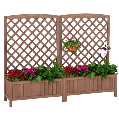 Aivituvin Planter with Trellis Raised Garden Bed Large Garden Box Outdoor for Flower Standing Vertical Lattice Panels for Vine Aivituvin
