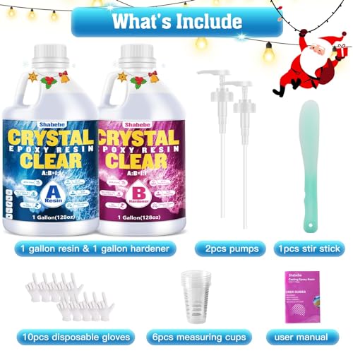 Shabebe Epoxy Resin 2 Gallon Kit, Upgraded Crystal Clear Resin Epoxy Food Safe with Pump, Self Leveling & Bubble Free Epoxy Resin with Anti-Yellowing Shabebe
