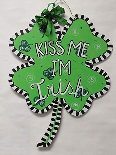4 Leaf Clover Cutout Unfinished Wood St. Patrick's Day Leprechaun Door Hanger Spring Decor MDF Shape Canvas Style 1 (6") Diverse Woodworking