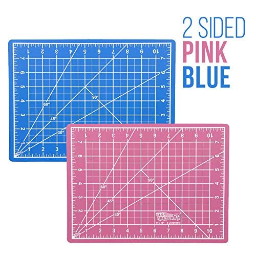 US Art Supply 9" x 12" Pink/Blue Professional Self Healing 5-Ply Double Sided Durable Non-Slip Cutting Mat Great for Scrapbooking, Quilting, Sewing U.S. Art Supply