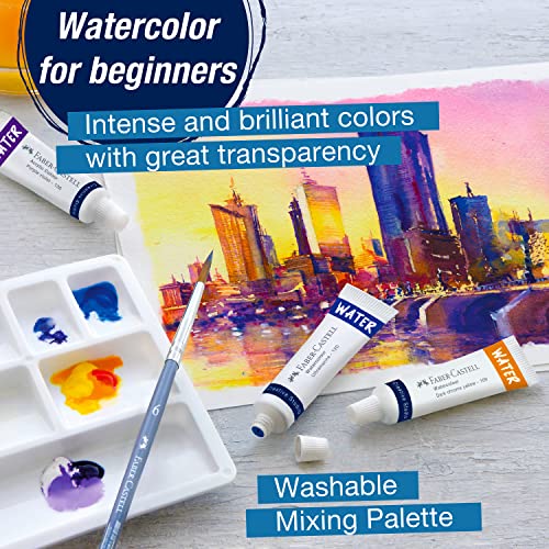 Faber-Castell Watercolor Paint Set - 24 Tubes of Liquid Watercolors (9ml) and Mixing Paint Palette - Art Supplies for Adults and Hobby Artists Faber-Castell