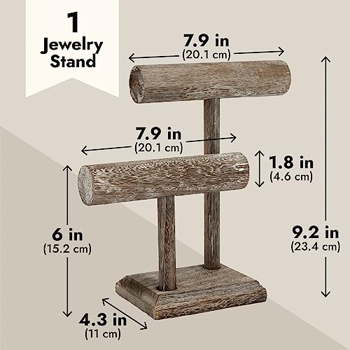 Bright Creations Rustic-Style 2-Tier Jewelry Organizer Stand, Wooden T-Bar Necklace Rack and Bracelet Holder Display for Selling, Bangle, Watch Bright Creations
