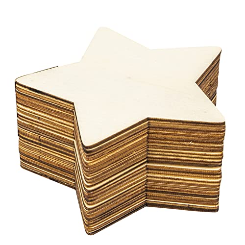 50PCS Unfinished Blank Wood Pieces, 4 Inch Natural Wooden Cutouts Ornaments for DIY Crafts Projects and Christmas Party Wedding Decoration(Star LepoHome